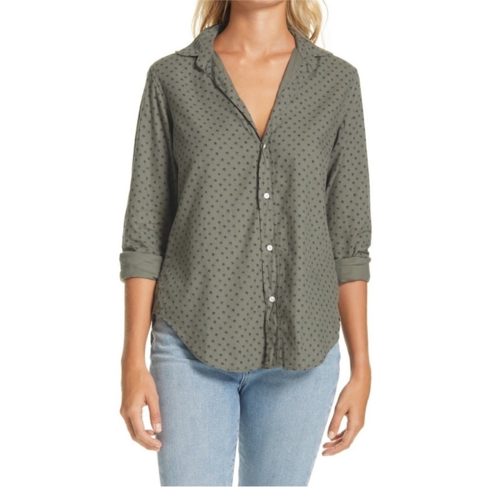 Frank & Eileen Olive Green Button-Down Shirt with Subtle Dot Print